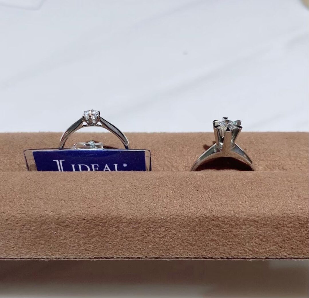京都烏丸 譲り受けた立爪の指輪を自分たちの婚約指輪へジュエリーリフォームして頂きました